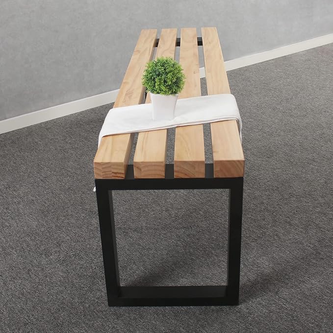 MBQQ Outdoor Soild Wood Bench, 55 inch Patio Picnic Bench, Oil Finished - Image 5
