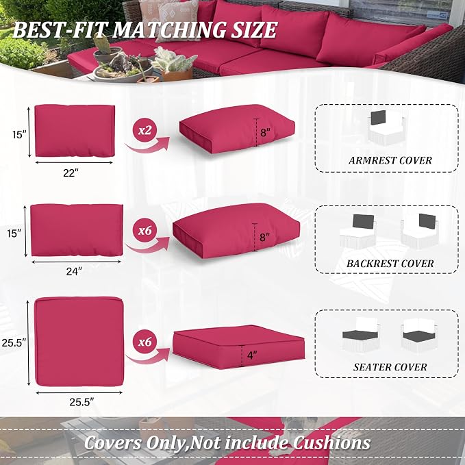 14 Pcs Outdoor Cushion Covers Patio Cushion Slipcovers Replacement Splash Proof - Image 2