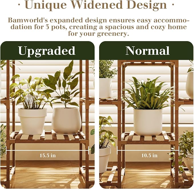 Bamworld Tall Plant Stand Indoor Outdoor Corner Plant Shelf Hanging Plant - Image 6