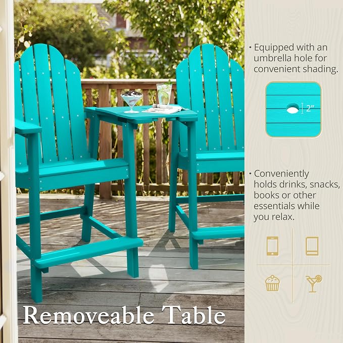 LUE BONA Tall Adirondack Chair Set of 2, All Weather HDPS Bar Height Adirondack - Image 3