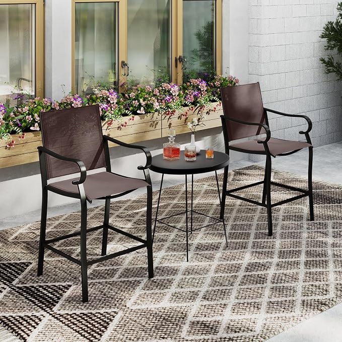 Tangkula Outdoor Bar Stools Set of 2, High Bistro Chairs - Image 9