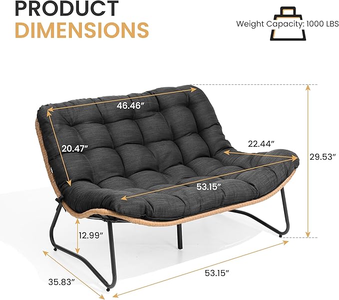 Crestlive Products Outdoor Loveseat, 2 Seater Outdoor Couch - Image 2