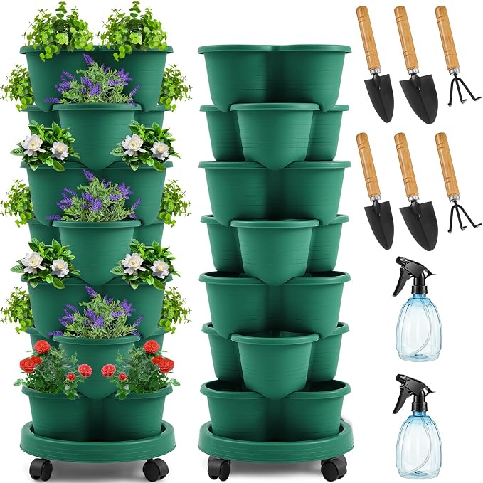 Umigy 2 Set Dark Green 7 Tier Stackable Vertical Planters by Umigy