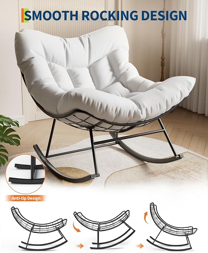 GarveeLife Outdoor Papasan Rocking Chair, Oversized Rocking Chair - Image 4