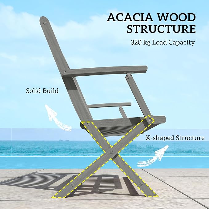 Outsunny Wood Outdoor Bench, 2-Person Foldable Patio Acacia Wood Garden Bench - Image 5