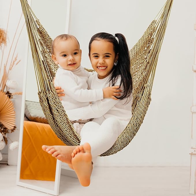 Barydat 2 Pcs Hanging Hammock Chair Boho Swing Chair Indoor Outdoor Cotton Rope - Image 5
