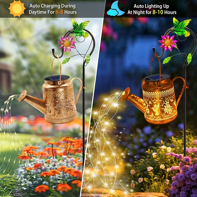 Solar Lanterns Outdoor Waterproof, Hummingbird Watering Can Garden Decor - Image 7