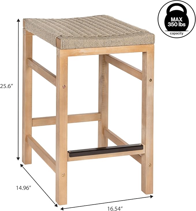 JONATHAN Y CSL1201A-SET2 Armand 25.6" Modern Coastal Backless Acacia Wood - Image 3