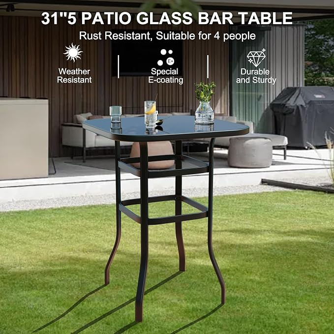 5 PCS Outdoor Bar Set with Outdoor Bistro Table and Chairs Set of 4, Bar Height - Image 7