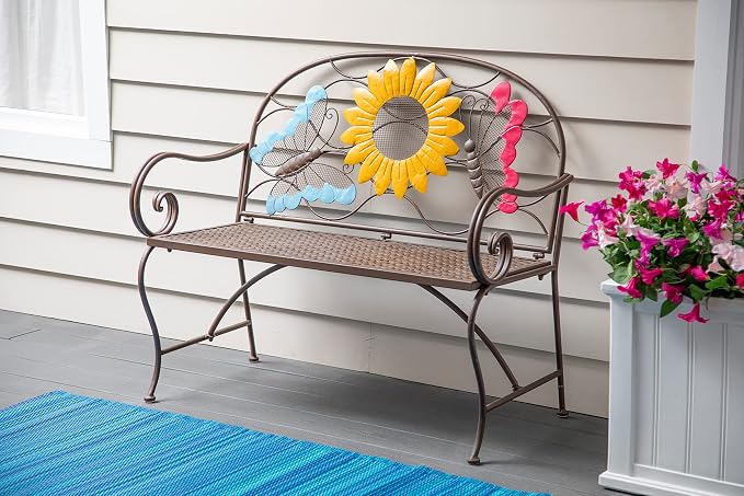 Evergreen Garden Sunflower Garden Bench Outdoors & Indoors | Cast Iron Metal - Image 2