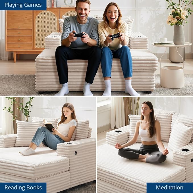 GarveeHome 60-inchOversized Chaise Lounge Chair Indoor, Comfy Corduroy Lounge - Image 8
