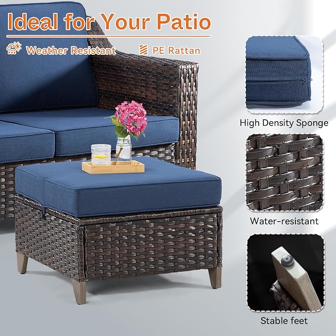 Joyside Patio Ottoman Set of 2, All Weather Outdoor Rattan Ottomans Patio - Image 3