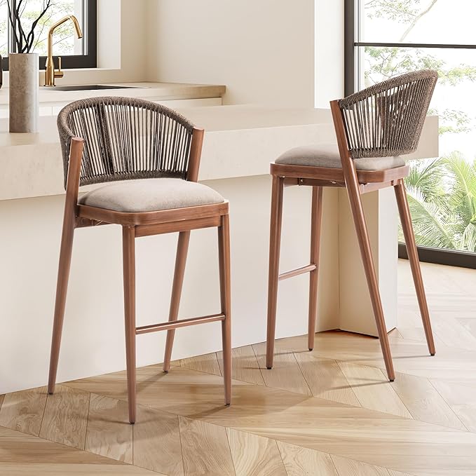 IDZO 400lbs Capacity Modern Rope Bar Stools Set of 2, 28 Inches Bar Height by Idzo