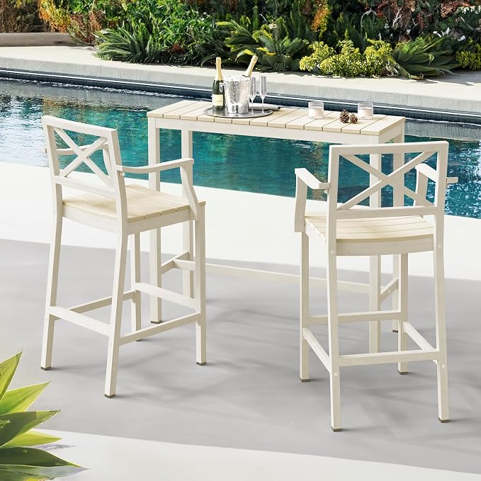 Outdoor Bar Stools Set of 2, 26 Inch All Weather HDPS Patio Counter Height - Image 2