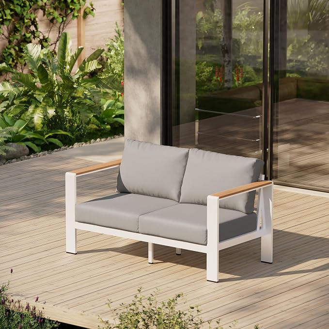 Aluminum Outdoor Patio Furniture Loveseat, All-Weather Outdoor Patio Sofa by Oasbira