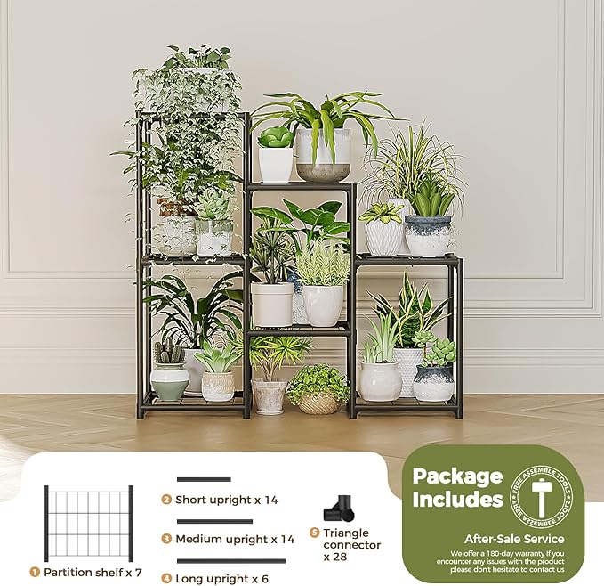 Bamworld Black Plant Stand Outdoor Metal Plant Shelf - Image 8