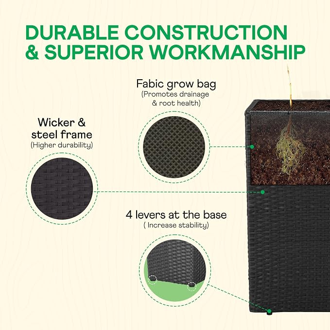 IDZO All Weather Wicker Planter Raised Garden Bed, 24 in Tall Round Rattan - Image 3