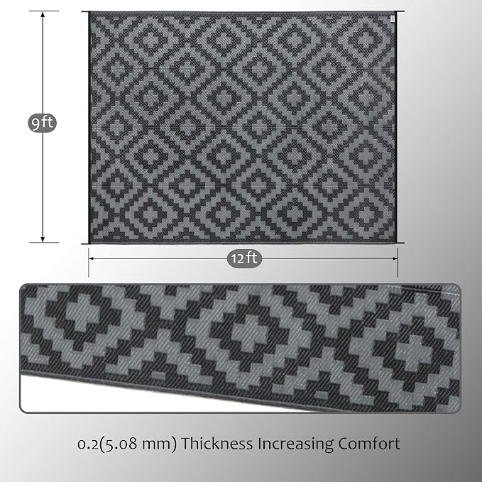 SAND MINE Waterproof Outdoor Rug 9x12 ft, Plastic Reversible Rug, Modern Area - Image 2