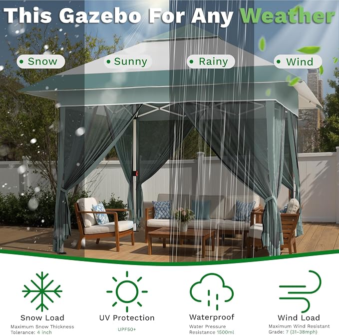 Devoko 10x10 Pop Up Gazebo Canopy Tent - Image 7