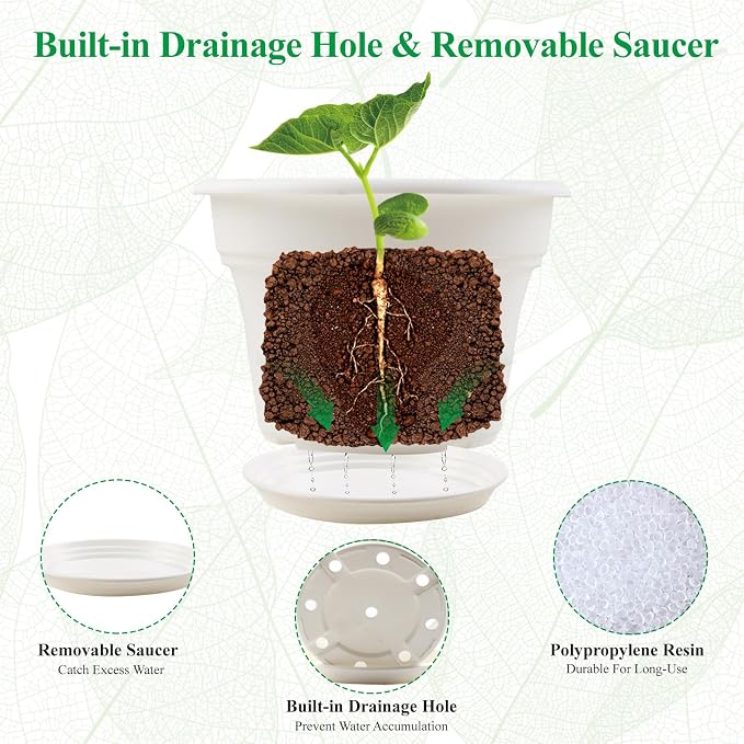 11 Inch Plastic-Flower-Pot-for-Indoor-Plants, 4 Pack Large Outdoor Planter Pot - Image 4