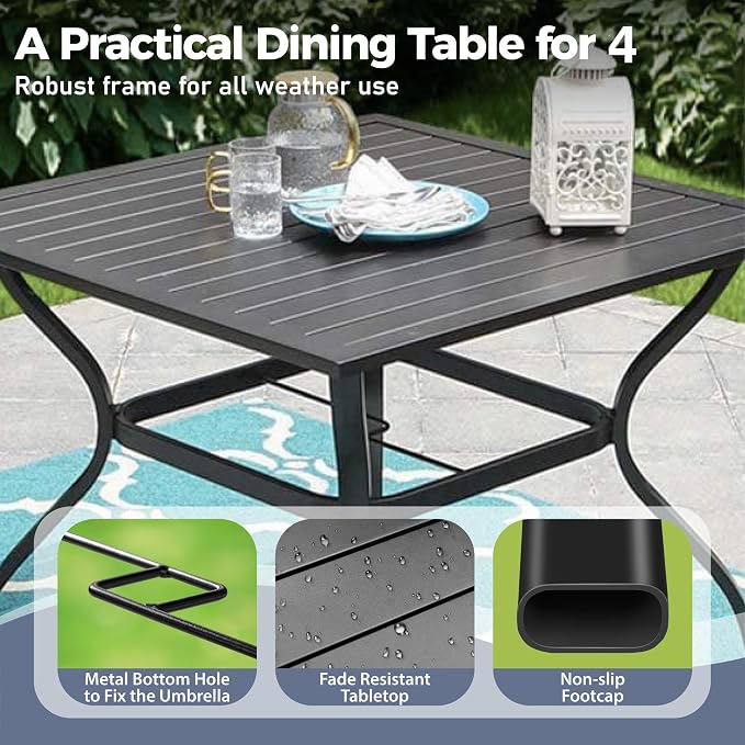 5 Piece Patio Dining Set for 4, 37”x37” Square Table - Image 3