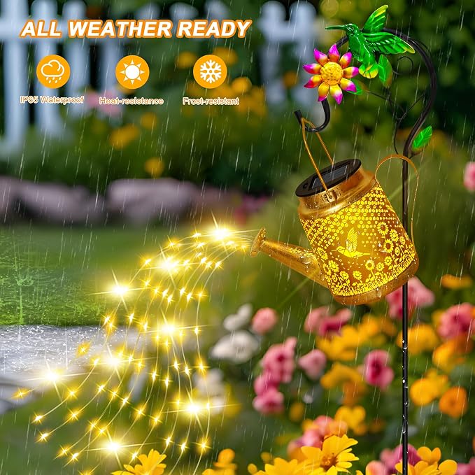 Hummingbird Solar Lanterns Garden Decor, Outdoor Waterproof Watering Can - Image 4