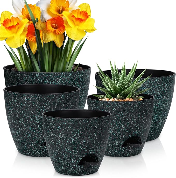 Plant Pots 10/9/8/7.5/7 inch, Self Watering Planters by AFamilyofGardenLovers