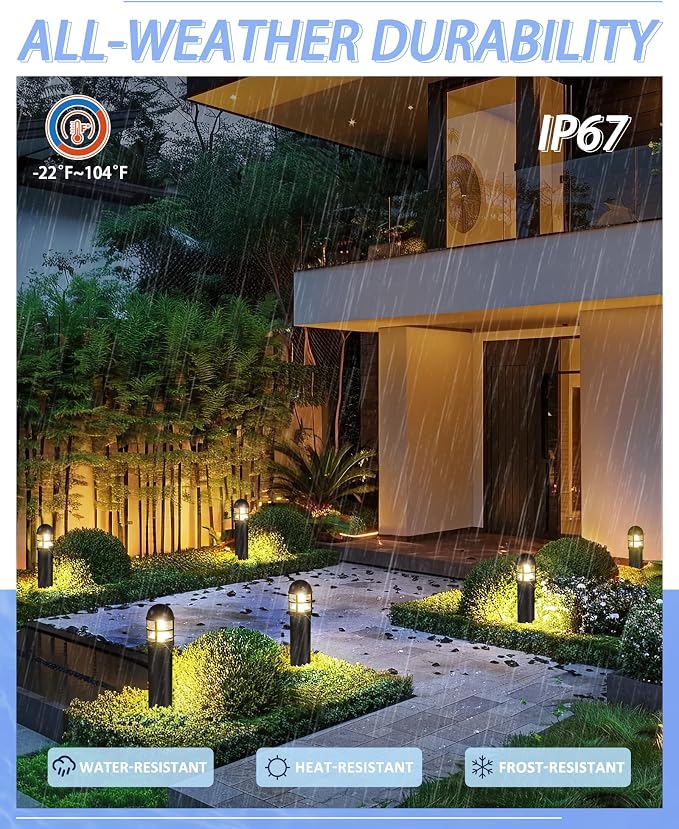 2 Pack 12V LED Bollard Pathway Lights, High Brightness 200LM, IP67 Waterproof - Image 6