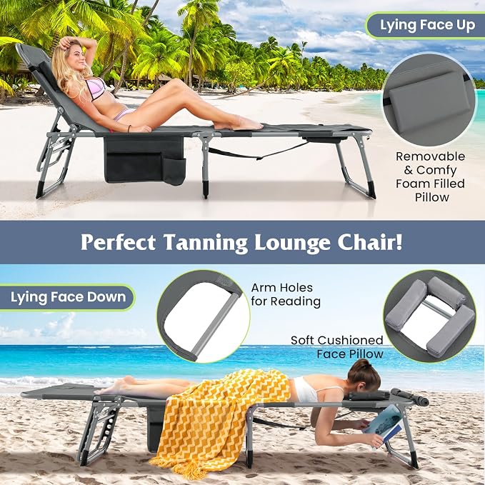 GYMAX Tanning Chair, 330LBS Beach Lounge Chair - Image 5