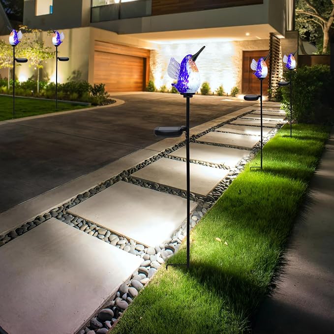 Bshine Solar Garden Decoration Outdoor Hummingbird Lights Stake, Hand Blown - Image 5