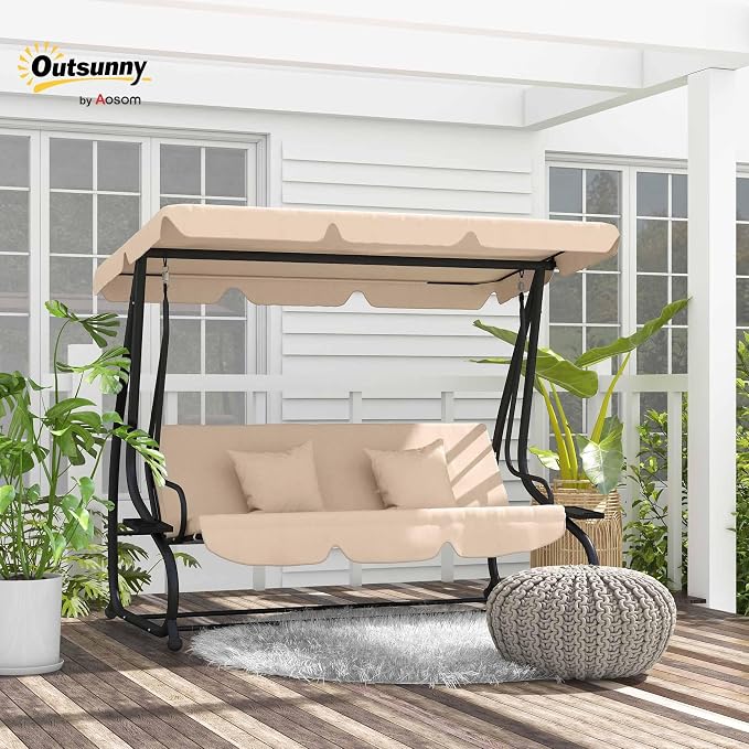 Outsunny 3-Seat Outdoor Patio Swing Chair, Converting Flatbed, Outdoor Swing - Image 2