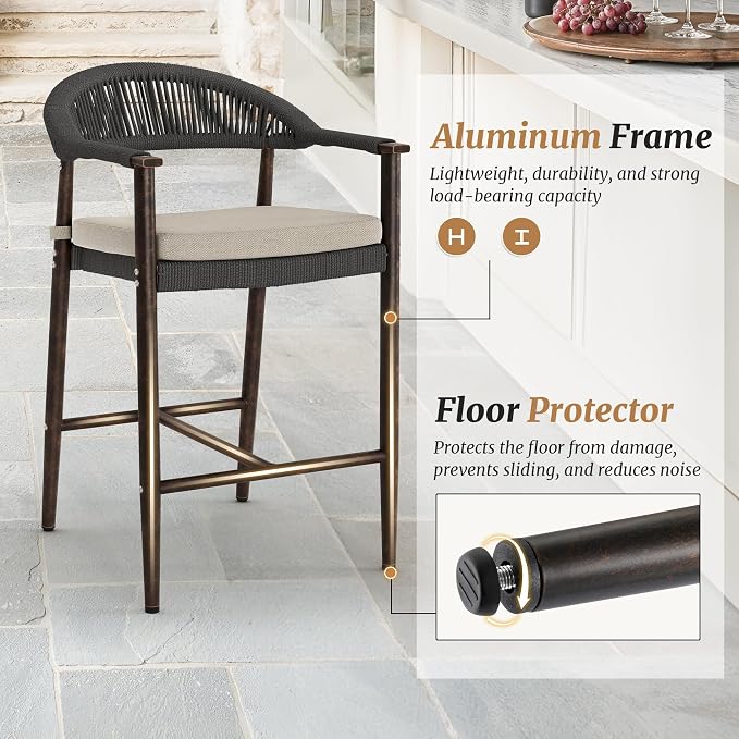 Bar Stools Set of 4, 24.8'' Aluminum Outdoor Bar Stool - Image 5