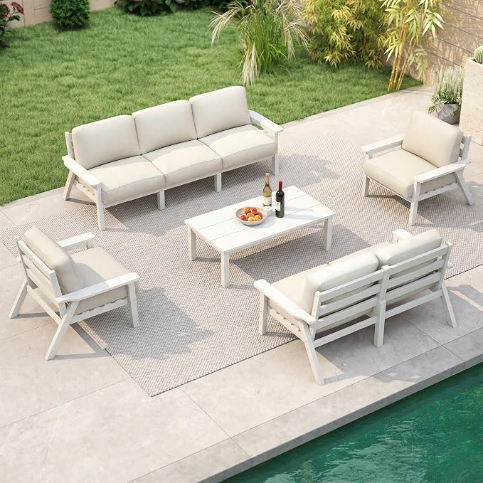 7 Piece Patio Furniture Set, HDPE Outdoor Sectional by PatioKingdom