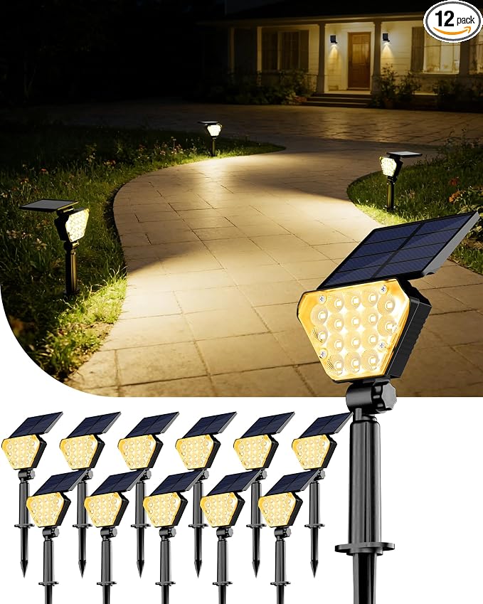 T-SUN Solar Lights Outdoor Waterproof IP65, 12 Pack LED Solar Spot Lights Color by T-SUN