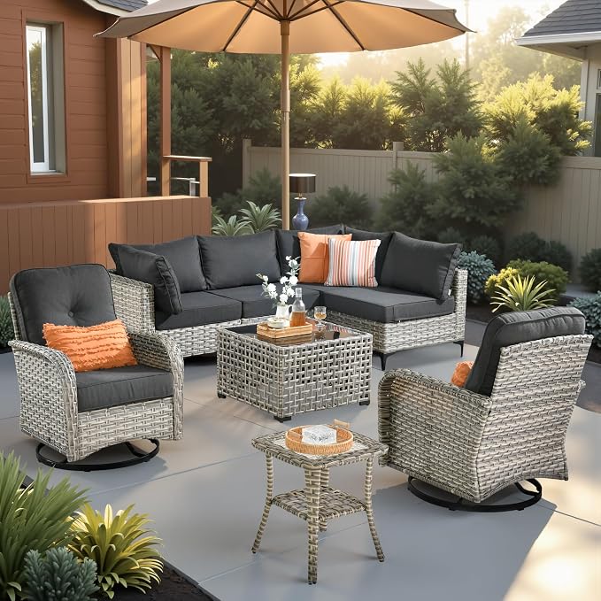Outdoor Sectional Patio Furniture Set, 8 Pieces Wicker Conversation Sets L by CAODOCPatioFurniture