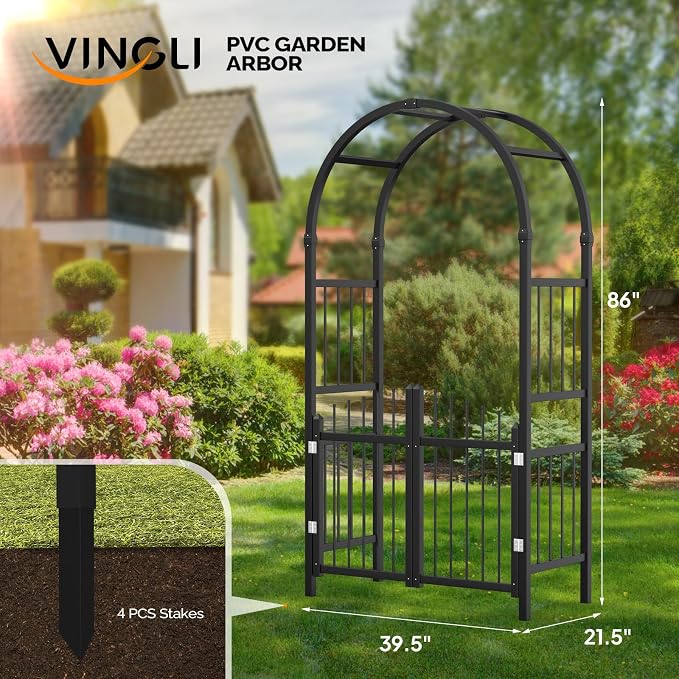 VINGLI Garden Arbor with Gate, PVC Wedding Arch - Image 3