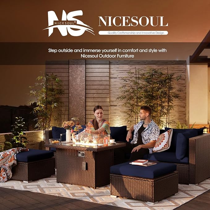 NICESOUL 13 Piece Patio Furniture w/Fireplace, Elegant Outdoor Seating w/Firepit - Image 9