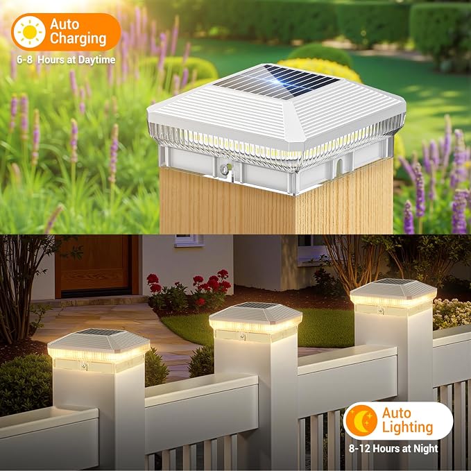 LETMY 6 Pack Solar Post Cap Lights Outdoor, 40 Brighter LEDs 4x4 Fence Post - Image 6