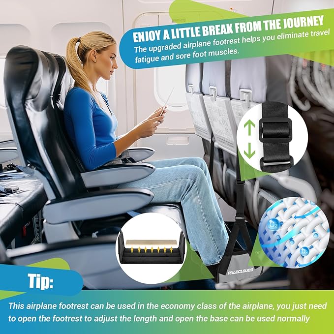 Foot Hammock for Plane Travel, No Collapse Thickened Bamboo Airplane Foot Rest - Image 4