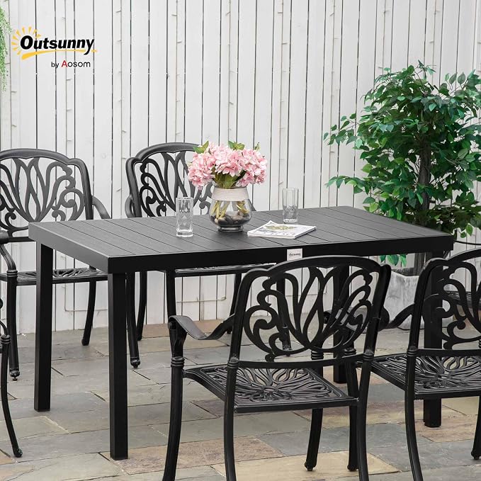 Outsunny Outdoor Dining Table for 6 Person, Rectangular Patio Table, Aluminum - Image 2