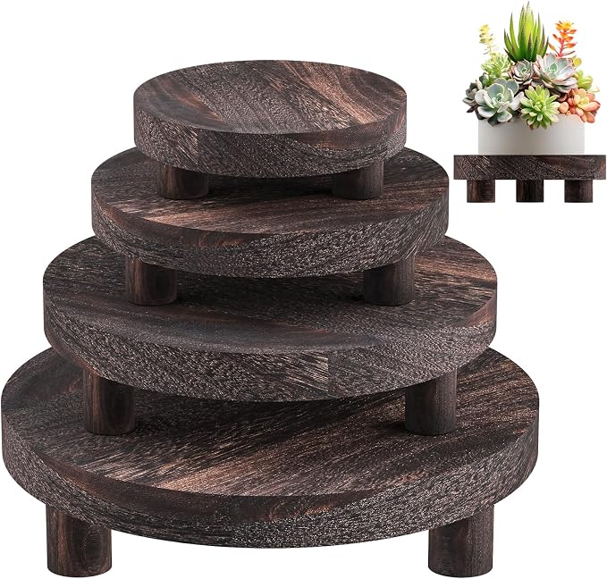 Wood Plant Stand Indoor Outdoor, 12/10/8/6" Round Wood Riser by Letyourd%C3%A9cormoreglamorous