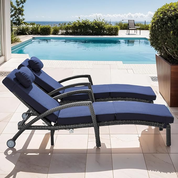 Outdoor Lounge Chairs Set of 2, Wicker Patio Pool Lounge Chair - Image 7