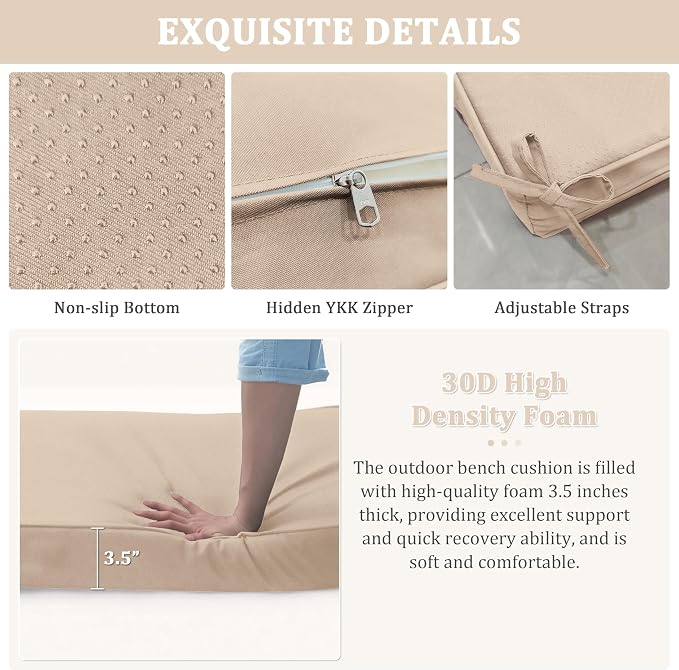 Premium Outdoor Bench Cushions for Patio Furniture 3.5inches Memory Foam Bench - Image 5