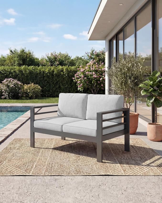 AECOJOY Aluminum Patio Furniture Loveseat, Modern Outdoor Furniture by AECOJOY