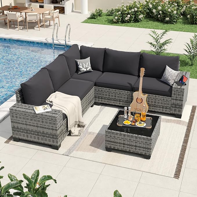 Aoxun 6 Pieces Patio Furniture Set Wicker Rattan Outdoor Sectional Conversation by Aoxun