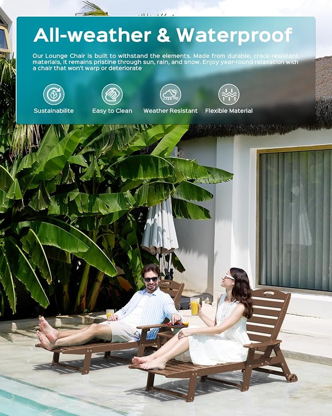 Ciokea Outdoor Lounge Chair Set of 4, All Weather Patio Chaise Lounge Chair - Image 8