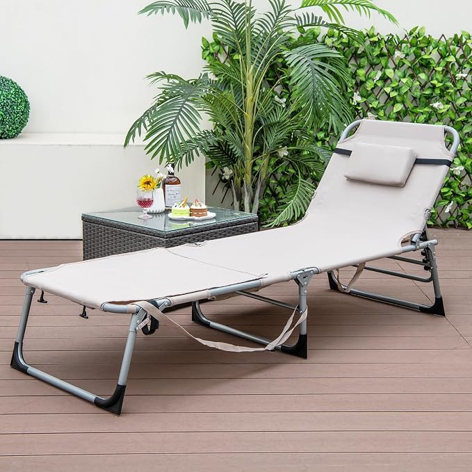 GYMAX Tanning Chair, 330LBS Beach Lounge - Image 2