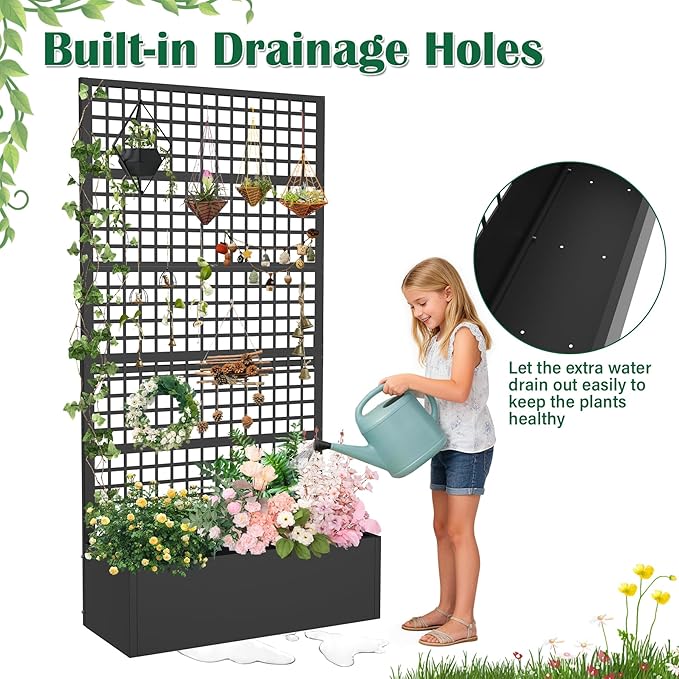 Metal Planter Box with Trellis 36" L x 16" W x 72" H, Raised Garden Bed with - Image 4