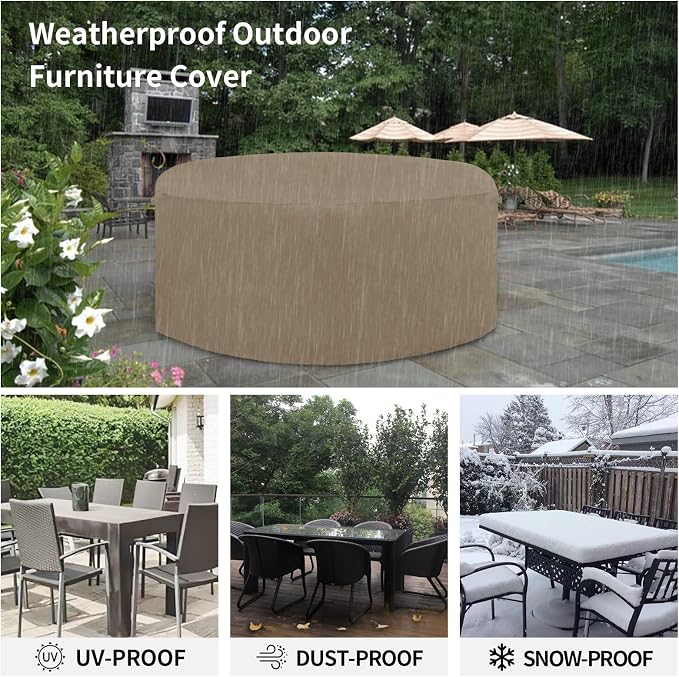 Easy-Going 600D Heavy Duty Round Patio Furniture Cover, Outdoor Table and Chair - Image 6