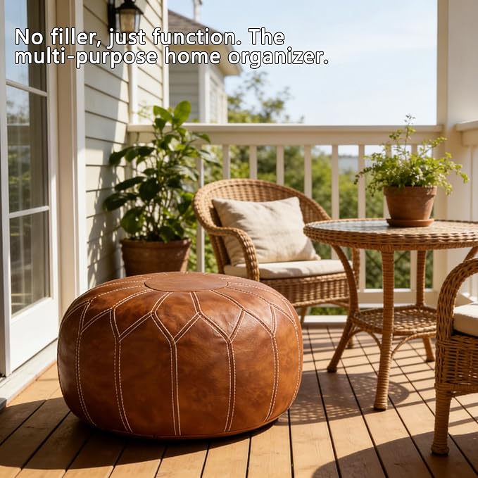 Thgonwid Unstuffed Moroccan Faux Leather Pouf Ottoman - Image 8